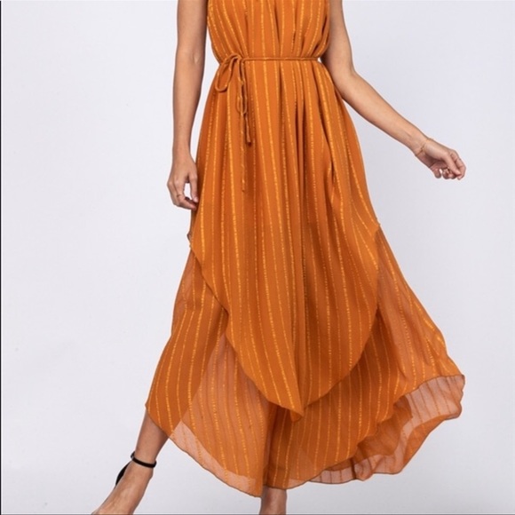 New STUNNING Women’s Caramel Layered Open Back Sexy Elegant Maxi Dress - Picture 6 of 6